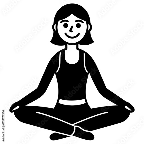 Woman sitting in a lotus position meditating with a smile
