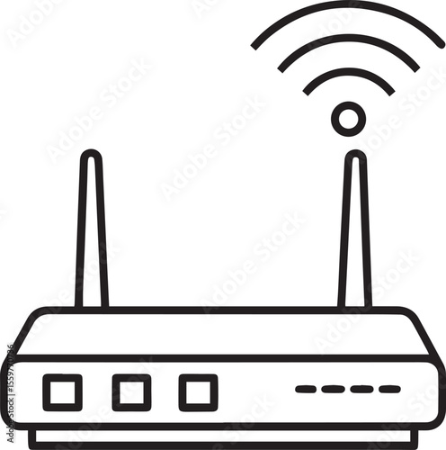 A wireless router icon depicting internet network technology with an antenna for wifi connection