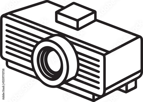 Vector illustrations of vehicles and photography equipment, including a black and white tractor and various digital and film cameras with lenses, isolated on white
