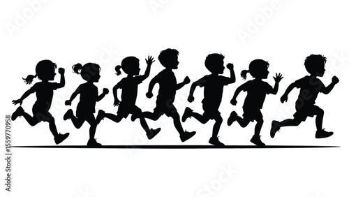kids running various pose silhouette vector style with white background