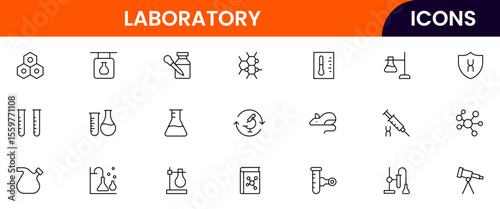 Laboratory vector web line icon collection, sleek illustrations of lab equipment, EV tech, and sustainable innovation for scientific projects.