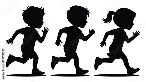 kids running various pose silhouette vector style with white background