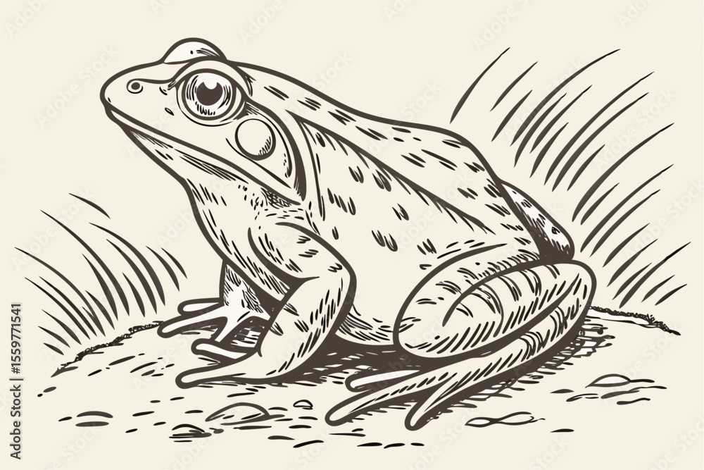 Naklejka premium Vintage Frog Illustration – Pencil Style Drawing