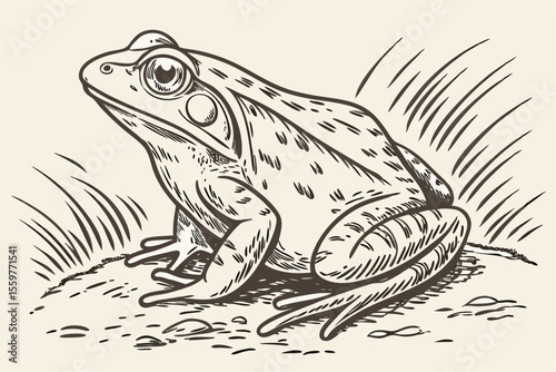 Vintage Frog Illustration – Pencil Style Drawing