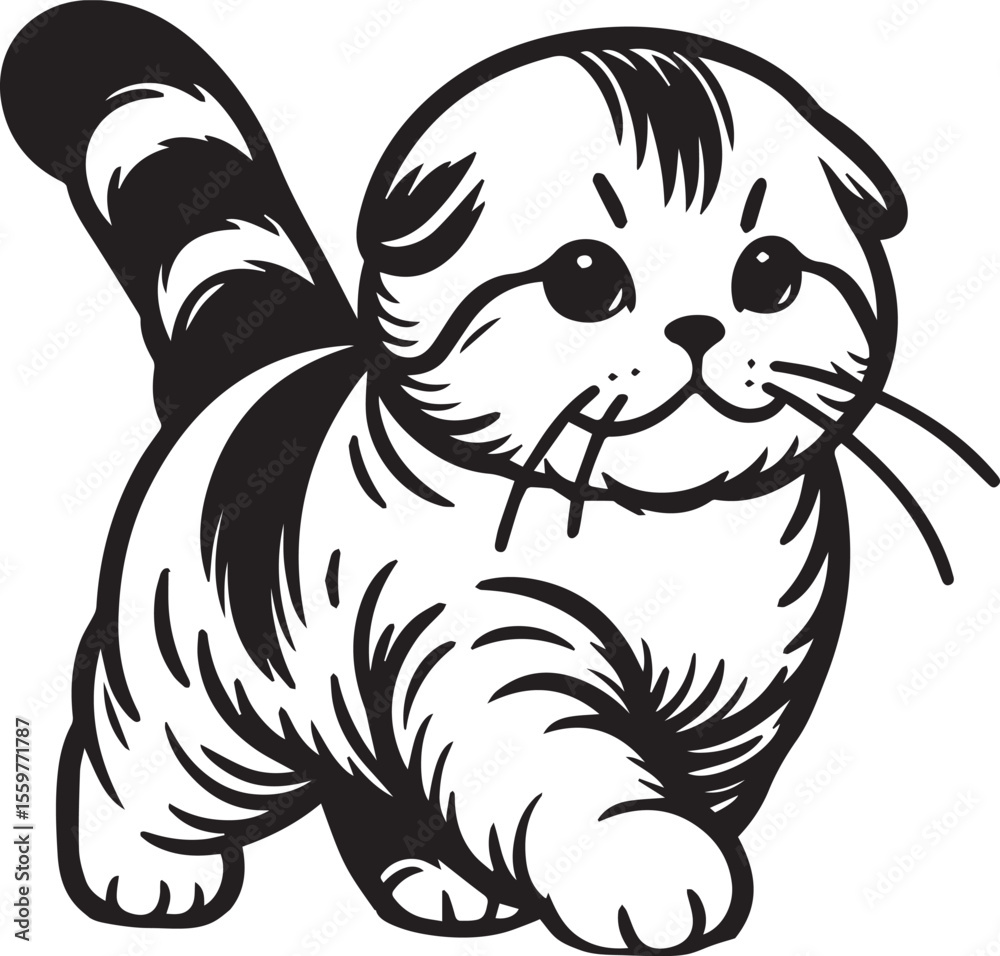 Obraz premium Scottish Fold Cat Vector in black and white