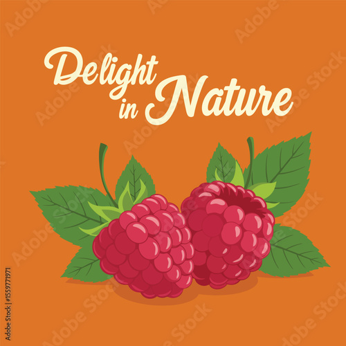 Hand-drawn raspberry fruit with leaves, vintage style for nature design