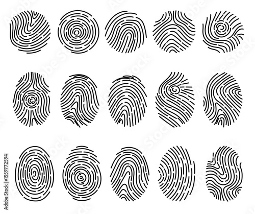 Set of fingerprints icons. Fingerprint different shapes. Fingerprint scanning icon sign. Vector Illustration. Vector Graphic. 