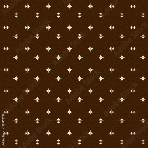 Minimal Ethnic Block Print Seamless Pattern in Beige on Dark Brown Background
