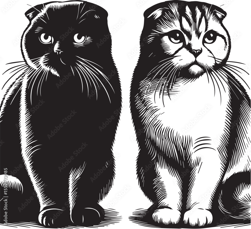 Obraz premium Scottish Fold Cat Vector in black and white