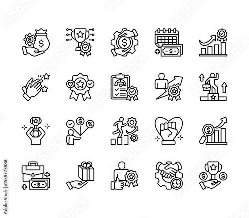 Incentive with Reward, Compensation, Pay day, Performance award, Award, Employee benefits, Gift. editable stroke icon set.