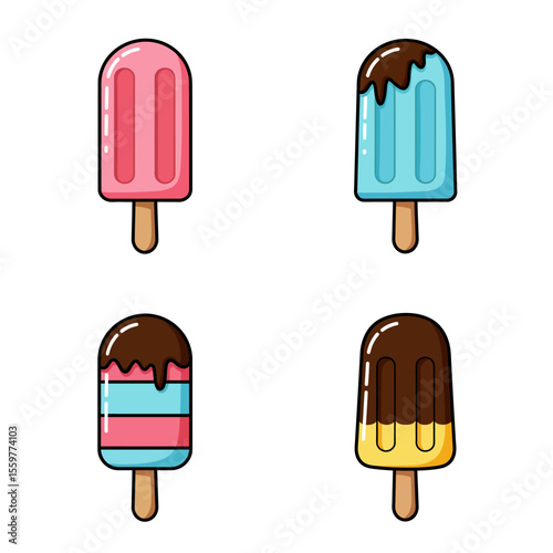 Ice cream popsicle icon set collection in flat style. Tasty dessert vector illustration. Sweet eating sign business concept. 
