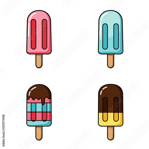 Ice cream popsicle icon set collection in flat style. Tasty dessert vector illustration. Sweet eating sign business concept. 
