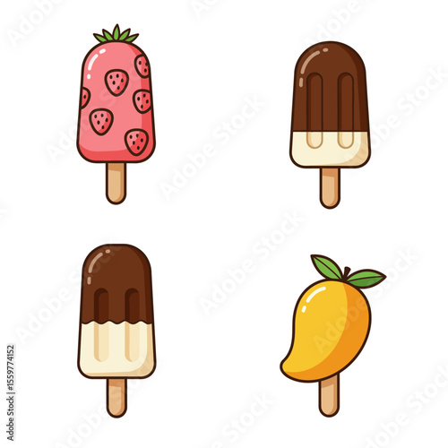 Ice cream popsicle icon set collection in flat style. Tasty dessert vector illustration. Sweet eating sign business concept. 
