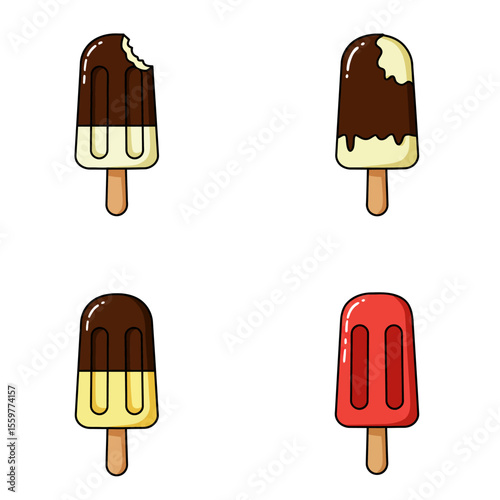 Ice cream popsicle icon set collection in flat style. Tasty dessert vector illustration. Sweet eating sign business concept. 
