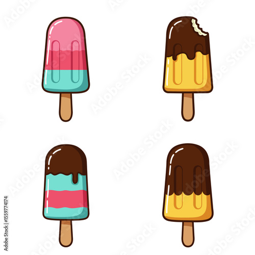 Ice cream popsicle icon set collection in flat style. Tasty dessert vector illustration. Sweet eating sign business concept. 
