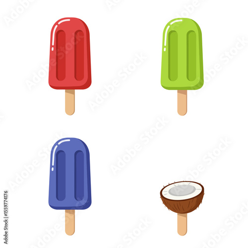 Ice cream popsicle icon set collection in flat style. Tasty dessert vector illustration. Sweet eating sign business concept. 
