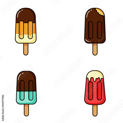 Ice cream popsicle icon set collection in flat style. Tasty dessert vector illustration. Sweet eating sign business concept. 
