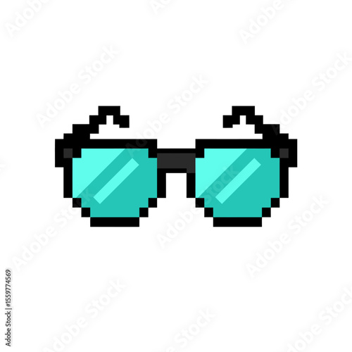 Pixel sunglasses icon in flat style. Funny accessory sign business concept. 