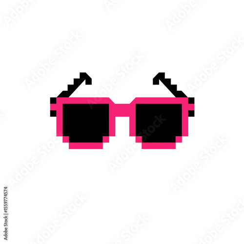 Pixel sunglasses icon in flat style. Funny accessory sign business concept. 