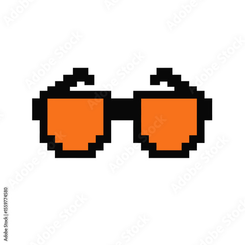 Pixel sunglasses icon in flat style. Funny accessory sign business concept. 