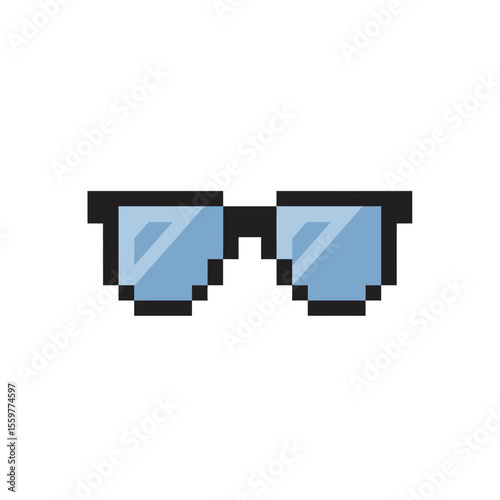 Pixel sunglasses icon in flat style. Funny accessory sign business concept. 