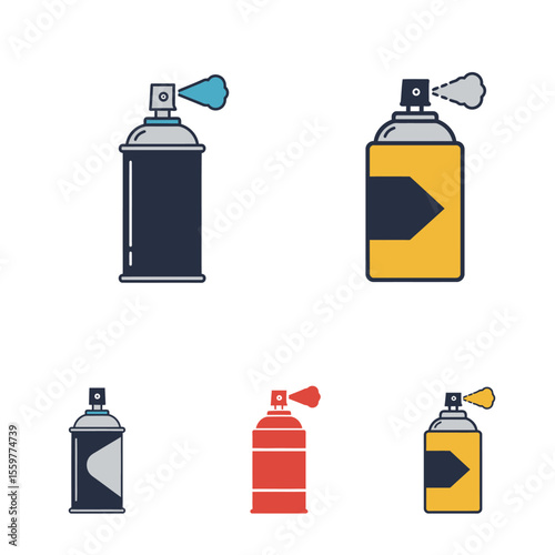 Spray can icon set collection in flat style. Aerosol bottle vector illustration Gas container sign business concept. 