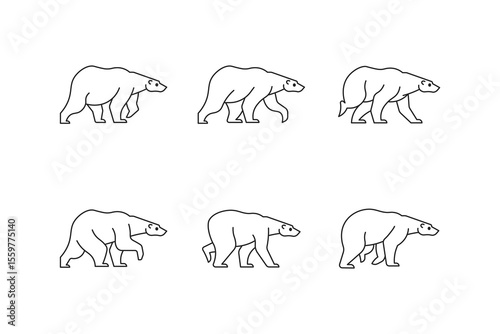 outline vector of bear with walking pose. illustration of bear movement in solid black color