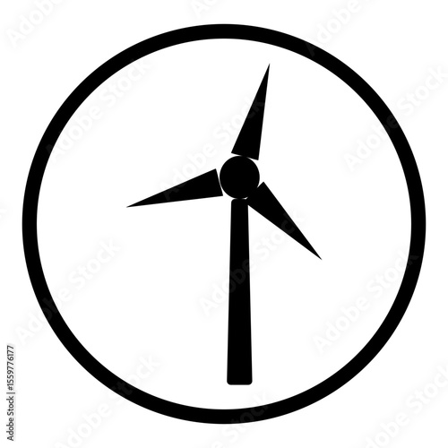 Wind turbine icon in circle design highlights renewable power, clean eco electricity and sustainable energy themes.