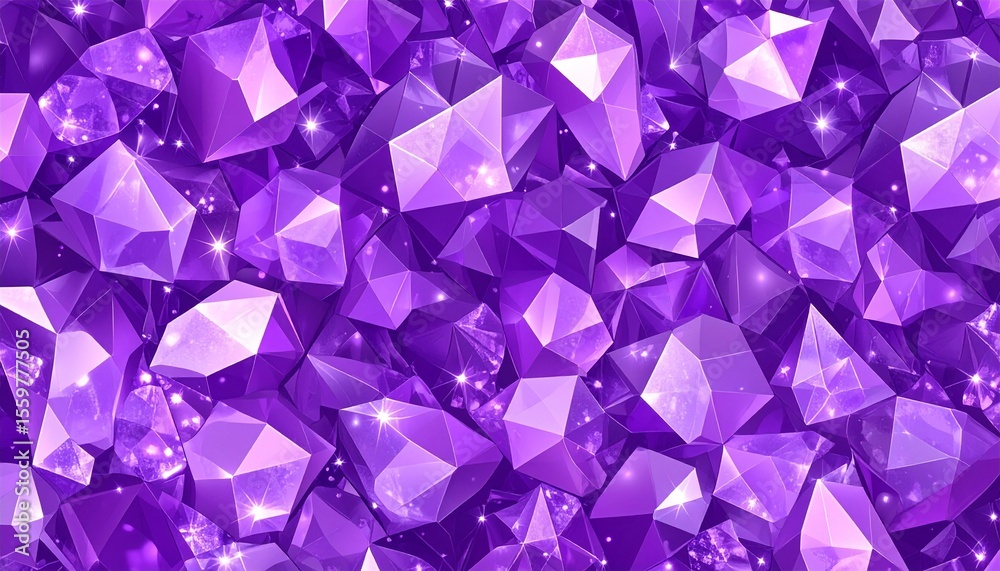 Naklejka premium A mesmerizing background texture of glowing purple crystals intricate geometric patterns, luminous reflections, and a magical, otherworldly aura