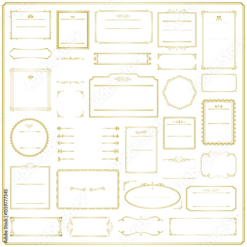 vintage frame set 1_gold／サンプルテキスト・背景無しで使いやすいゴールドのビンテージフレームセット1