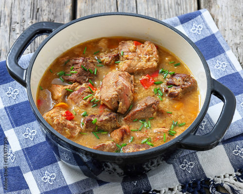 braised meat stew of beef and pork, top view