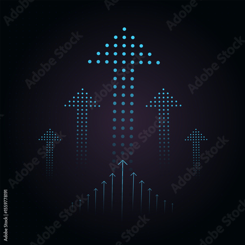 Smaller arrows surround the main arrow, creating a sense of collective progress and dynamic upward motion. up trend in vector illustration