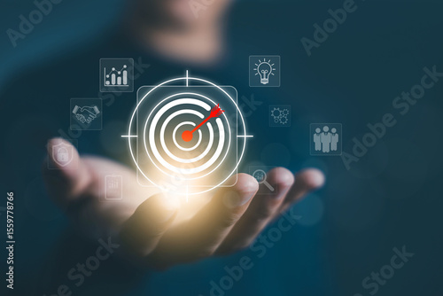 Growth business goal plan. Objective and strategy of leadership to target growth value in a company. concept of aim to grow and succeed in marketing global economy