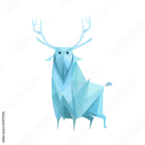 Low poly geometric blue reindeer standing winter polygon vector illustration
