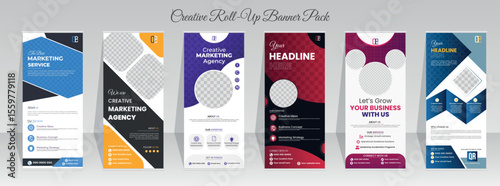Business Roll Up Set. Standee Design. Corporate rollup banner template, advertisement. business flyer, and display banner for your Corporate business, company, and restaurant with 3 variant