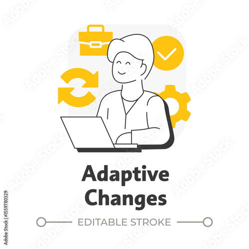 Adaptive changes flat outline concept icon. Small, incremental adjustments. Type of organizational transformation. Modern line illustration with yellow glyphs. Conceptual visual. Easy to edit