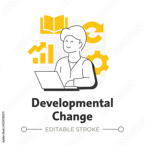 Developmental change flat outline concept icon. Enhancing existing processes. Type of organizational transformation. Modern line illustration with yellow glyphs. Conceptual visual. Easy to edit