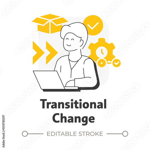 Transitional change flat outline concept icon. Maintaining new business state. Type of organizational transformation. Modern line illustration with yellow glyphs. Conceptual visual. Easy to edit