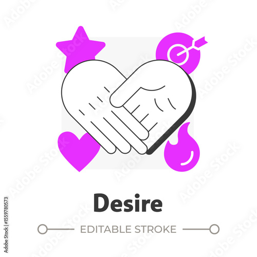Desire flat outline concept icon. Motivation and commitment to support and participate in change. Management. ADKAR model. Modern line illustration with pink glyphs. Conceptual visual. Easy to edit