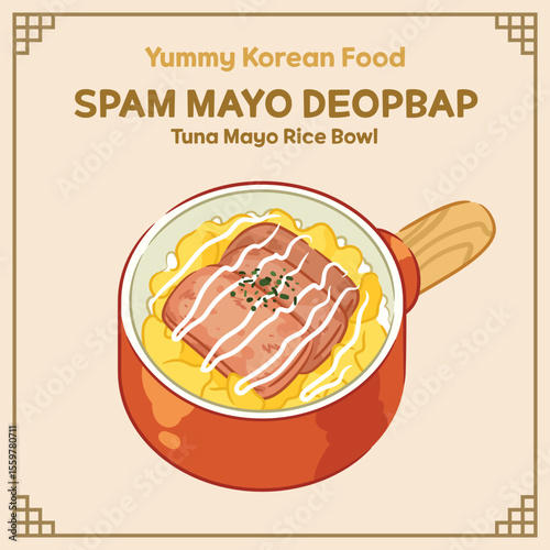 Yummy Food Spam Mayo Rice Bowl illustration Vector, Food EPS