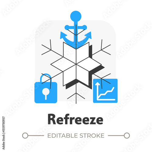 Refreeze flat outline concept icon. Organization culture maintaining. Reinforcing behaviors. Lewin change management model. Modern line illustration with blue glyphs. Conceptual visual. Easy to edit