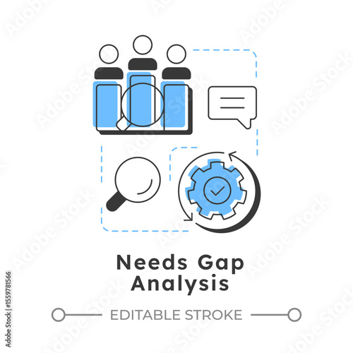 Needs gap analysis modern linear concept icon. What customers and users truly demand. Public sector services. Flat outline elements connected with dotted lines. Creative visual. Easy to edit