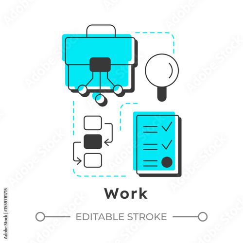 Work modern linear concept icon. Tasks, responsibilities, workflows. Nadler Tushman congruence framework. Flat outline elements connected with dotted lines. Creative visual. Easy to edit