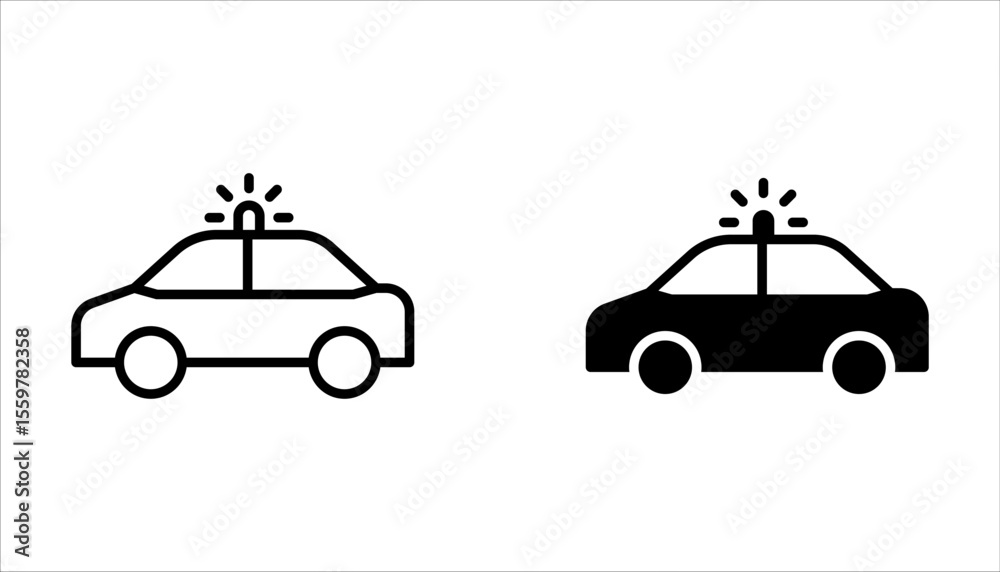 Naklejka premium Police car icon set. car with siren light icon. Patrol car or sheriff car symbol on white background