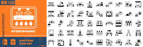 Hydrophonic Duotone Editable Icons set. Vector illustration in modern thin duotone style of hydrophonic icons: farmer, greenhouse, hydroponic, etc