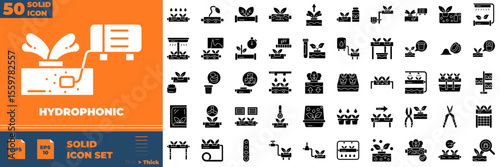 Hydrophonic Solid Editable Icons set. Vector illustration in modern thin solid style of hydrophonic icons: farmer, greenhouse, hydroponic, etc