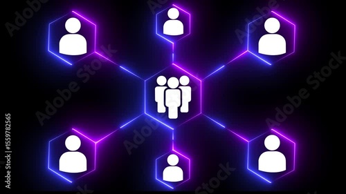 Glowing neon leadership icon. Neon icon showing a team led by a leader, glowing
