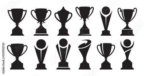 Collection of Achievement Awards Silhouette Vector Art, Trophy Design Elements for Sports, Contests, or Corporate Recognition Events