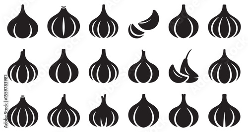 Garlic Galore A Diverse Collection of Bulbous Vector Graphics Showcasing the Pungent Ingredient Used in Culinary Creations