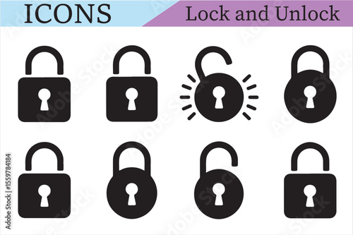 Icons: Lock and Unlock: A visually appealing display of lock and unlock icons, simple yet impactful in communicating concepts of security, privacy, and access.